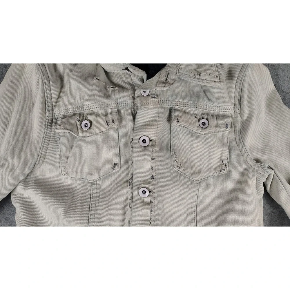 People Double Weave Denim Jacket Hoodie Distressed Layered Boho Sz XS - Picture 3 of 11